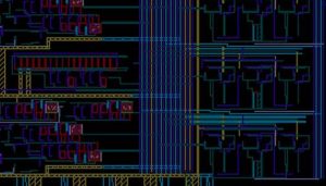 Layout o mapa de un circuito integrado. Es el mapa que se entrega al fabricante del chip.